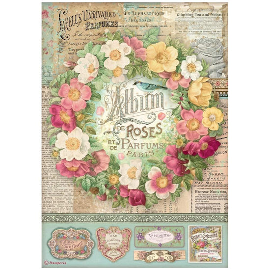 Stamperia Rice Paper Sheet A4 Rose Parfum Album De Roses