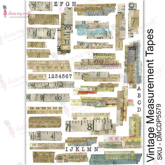 Dress My Craft Transfer Me Sheet A4 Vintage Measurement Tapes