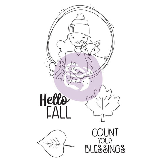 Prima Marketing Julie Nutting Mixed Media Cling Rubber Stamp Hello Fall