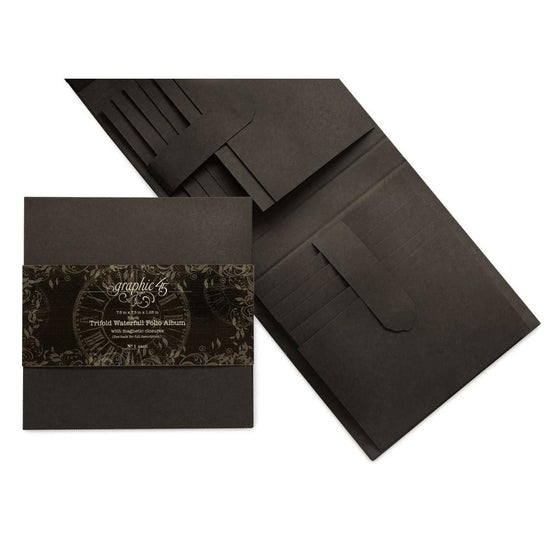 Graphic 45 Staples Trifold Waterfall Folio Album Black