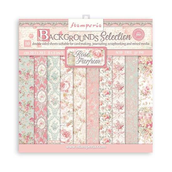 Stamperia Backgrounds Double-Sided Paper Pad 8"X8" 10/Pkg Rose Parfum, 10 Designs/1 Each