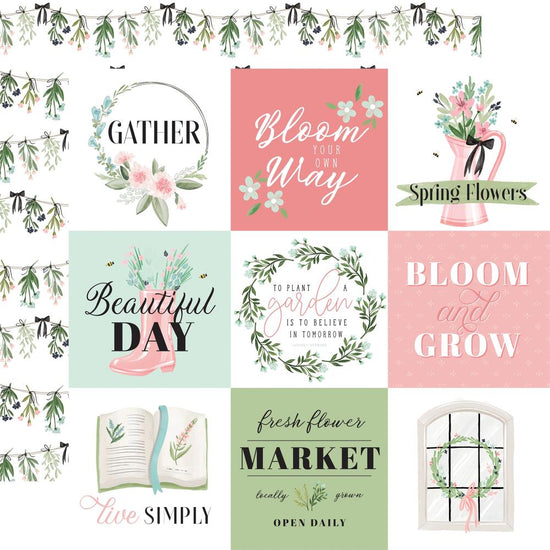 Flower Garden Double-Sided Cardstock 12"X12" 4”x4” Journaling Cards