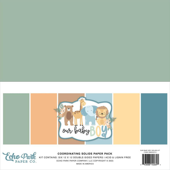 Echo Park Double-Sided Solid Cardstock 12"X12" 6/Pkg Our Baby Boy, 6 colors