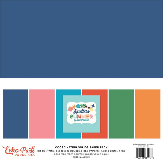 Echo Park Double-Sided Solid Cardstock 12"X12" 6/Pkg Endless Summer, 6 Colors