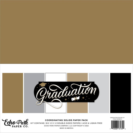 Echo Park Double-Sided Solid Cardstock 12"X12" 6/Pkg Graduation, 6 colors