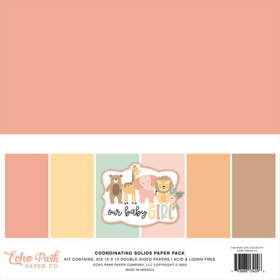Echo Park Double-Sided Solid Cardstock 12"X12" 6/Pkg Our Baby Girl, 6 colors