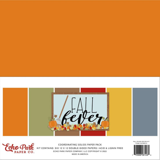Echo Park Double-Sided Solid Cardstock 12"X12" 6/Pkg Fall Fever, 6 Colors