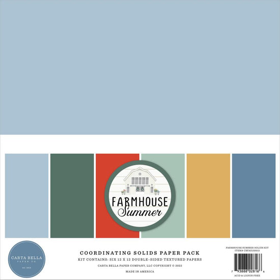 Carta Bella Double-Sided Solid Cardstock 12"X12" 6/Pkg Farmhouse Summer, 6 Colors