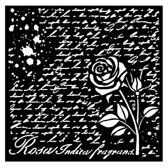 Stamperia Stencil 7"X7" Rose Parfum Manuscript W/ Roses