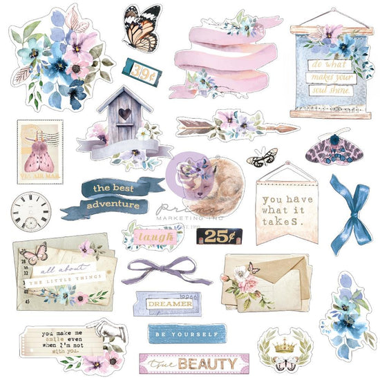 Watercolor Floral Cardstock Ephemera 25/Pkg Shapes, Tags, Words, Foiled Accents