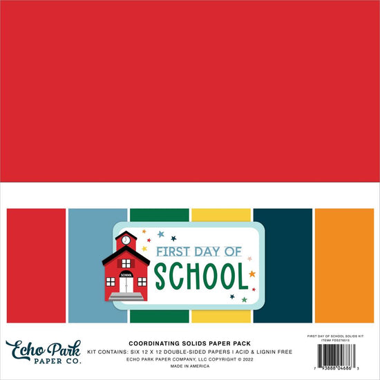 Echo Park Double-Sided Solid Cardstock 12"X12" 6/Pkg First Day Of School, 6 Colors