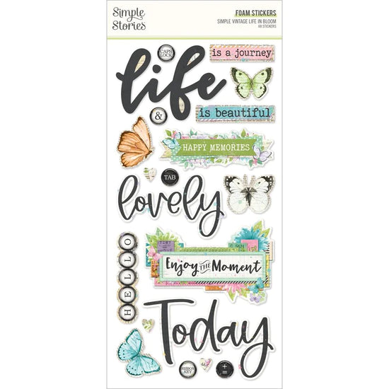 Simple Vintage Life In Bloom Foam Stickers 48/Pkg