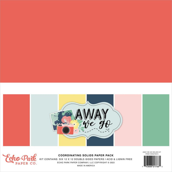 Echo Park Double-Sided Solid Cardstock 12"X12" 6/Pkg Away We Go, 6 Colors