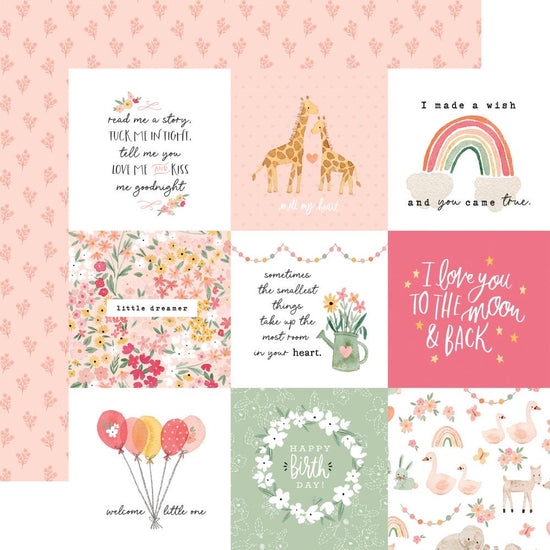 Welcome Baby Girl Double-Sided Cardstock 12"X12" 4”x4” Journaling Cards